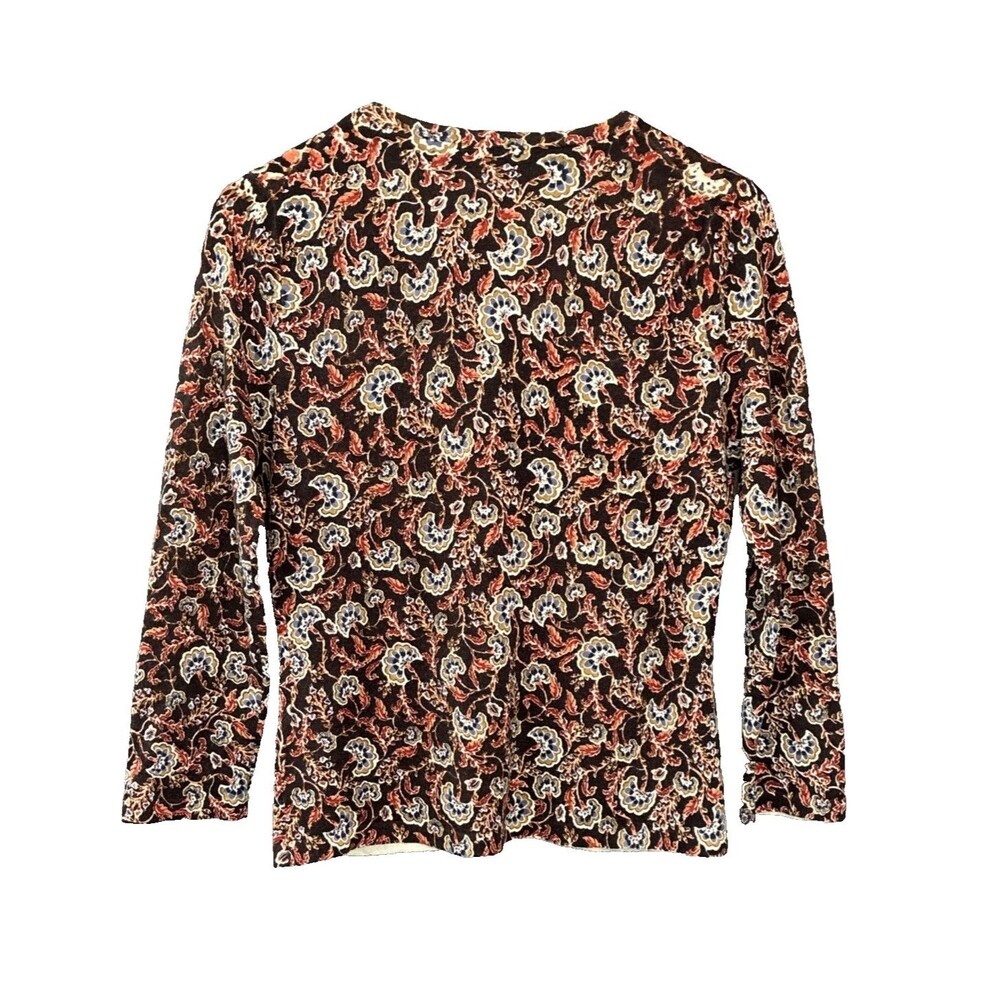 Garnet Hill Merino Wool Cardigan Sweater Small Brown Autumn Floral Luxury Preppy - Picture 4 of 12